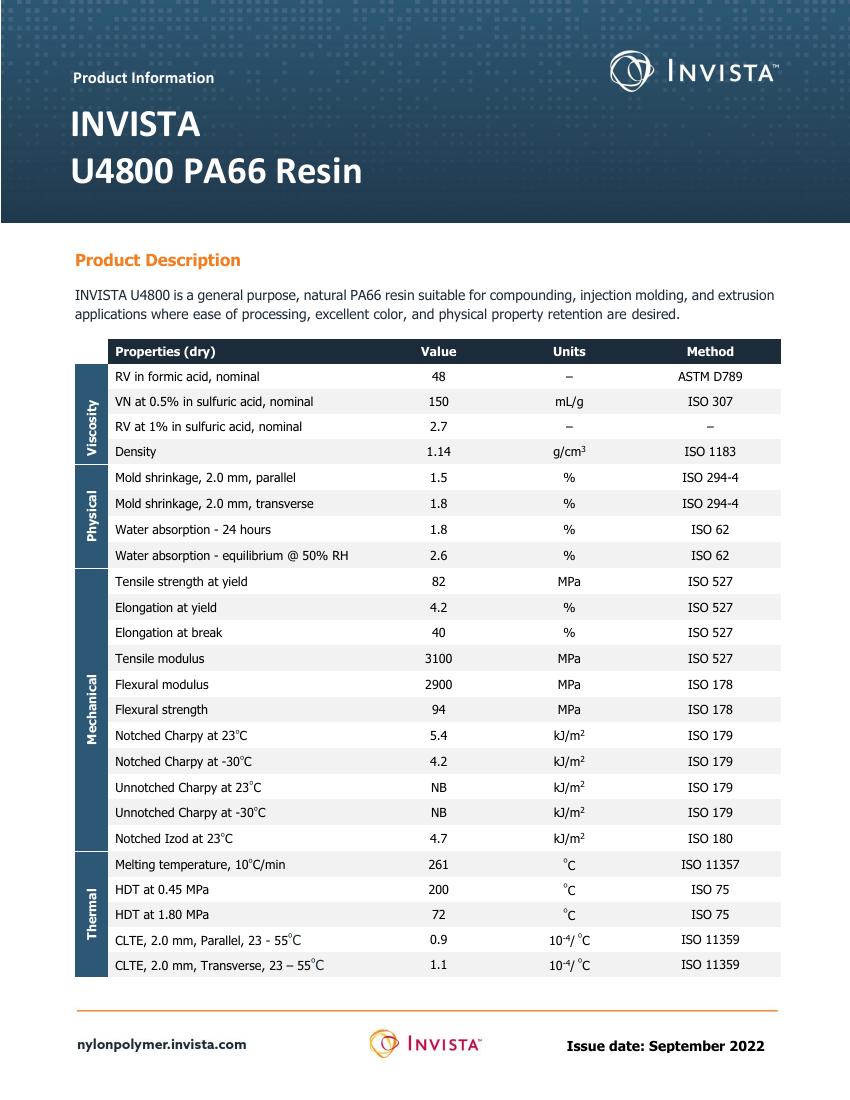 INVISTA U4800 PA66 TDS